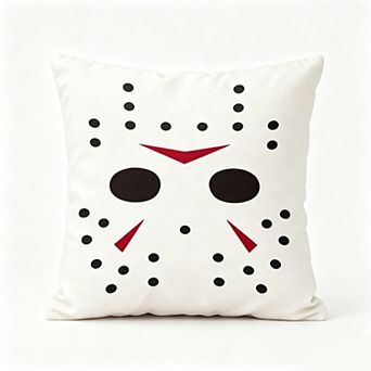 Throw Pillow Cover, Horror Hockey Mask Print Cushion Case for Scary Halloween Party Decor