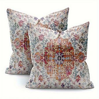 2 pc Throw Pillow Covers, Vintage Bohemian Floral Medallion Cushion Cases for Farmhouse Sofa Decor