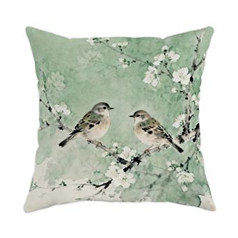 Throw Pillow Cover, Watercolor Bird White Plum Blossom Cushion Case for Fresh Home Decor