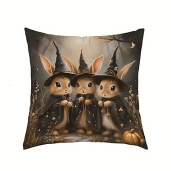 Throw Pillow Cover, Halloween Witch Bunny Pumpkin Print Cushion Case for Autumn Holiday Decor