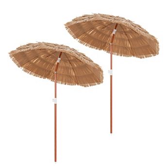 6 FT Thatched Beach Umbrella with Push Button Tilt Carrying Bag(Set of 2)