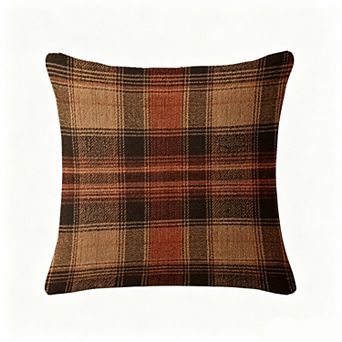 Throw Pillow Cover, Warm Brown Autumn Tartan Plaid Cushion Case for Rustic Farmhouse Decor