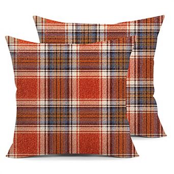 Plaid Throw Pillow Covers, Vintage Orange Tartan Cushion Cases for Autumn Home Decoration