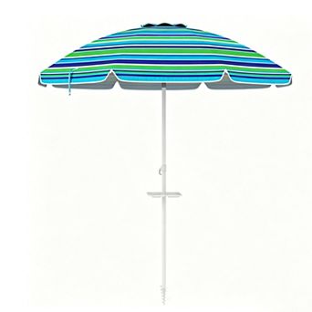7.2 Ft Portable Outdoor Beach Umbrella with Sand Anchor and Tilt Mechanism, Green