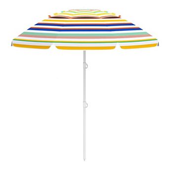6.5 Feet Portable Beach Umbrella with UPF 50+ Sun Protection Push Button Tilt