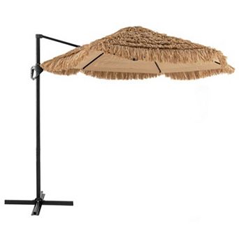 9.5 FT Cantilever Tiki Patio Umbrella Hawaiian Style Offset Hanging Umbrella Natural