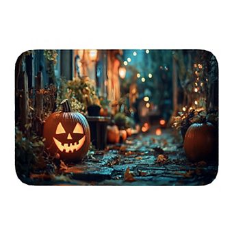 Halloween Pumpkin Alley Scene Floor Mat, Soft Non-Slip Decorative Entry Rug