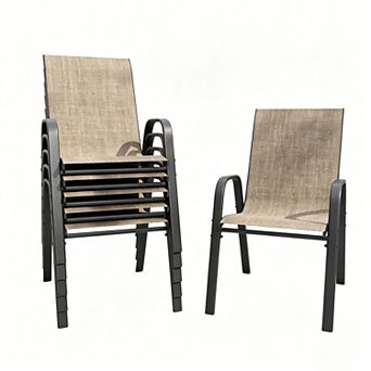 6 Pack Teslin Fabric Patio Dining Chairs, 350LB Rustproof Metal Chairs with Ergonomic Lumbar Support