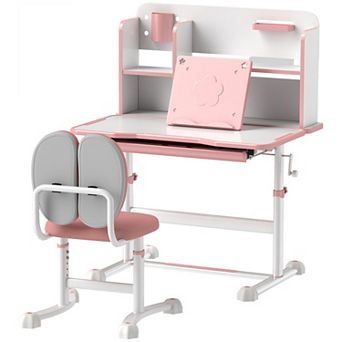 Kids Study Desk Chair Set Adjustable & Tilt Desktop with Storage Drawer