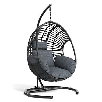 42 in PE Rattan Egg Swing Chair, 400LB Outdoor Chair with Cushion & Cover