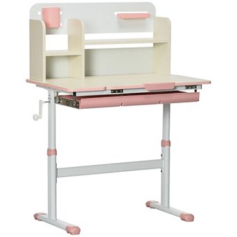 Kids Study Desk Adjustable MDF Student Desk with Tiltable Tabletop, Drawer, Storage Shelf