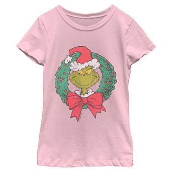 Girls 6-16 Dr. Suess How The Grinch Stole Christmas Grinch in Wreath Graphic Tee