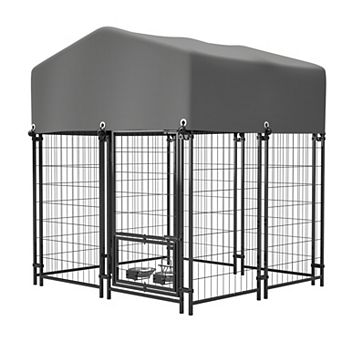 4.23'x3.83'x4.83' Outdoor Dog Kennel, Heavy Duty Welded Wire Pet Cage with Roof & Dual Lock