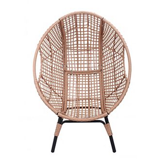 Freestanding PE Rattan Egg Lounge Chair, 400LB Capacity with 8 in Washable Cushion