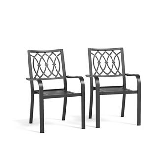 2 Pack Metal Patio Dining Chairs, 350LB Breathable Slatted Outdoor Chairs