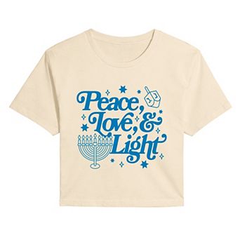 Juniors' Hanukkah Peace, Love, & Light Cropped Tee