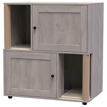 2 tier Litter Box Enclosure - Double Hidden Litter Box Enclosure Furniture with Scratching Post