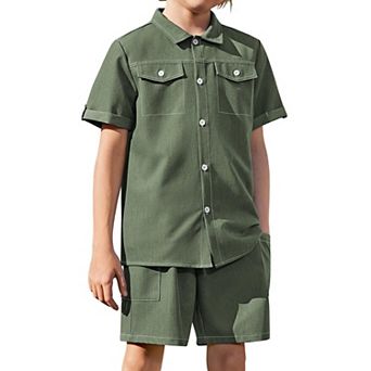 Arshiner Kids Young Boys Woven Shorts Set Short Sleeve Shirt And Denim Shorts Casual Set