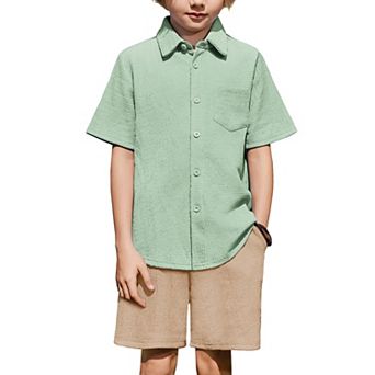 Arshiner Boys Pieces Summer Outfits Short Sleeve Button Down Shirts And Shorts Sets For Kids