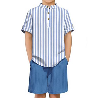 Arshiner Boys Piece Beach Outfit Short Sleeve Textured Button Down Shirt And Short Sets Summer