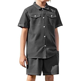 Arshiner Kids Young Boys Woven Shorts Set Short Sleeve Shirt And Denim Shorts Casual Set