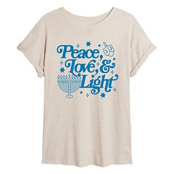Juniors' Hanukkah Peace, Love, & Light Oversized Tee