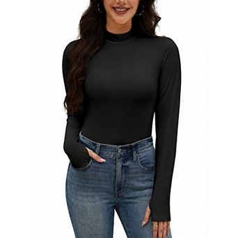 Ekouaer Women's Mock Neck Thermal Top Long Sleeve Base Layer with Thumbholes