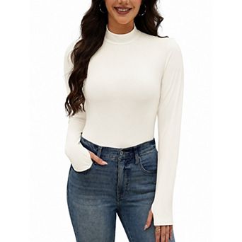 Ekouaer Women's Mock Neck Thermal Top Long Sleeve Base Layer with Thumbholes