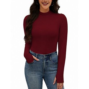 Ekouaer Women's Mock Neck Thermal Top Long Sleeve Base Layer with Thumbholes