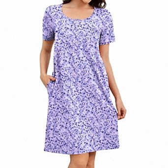 Ekouaer Womens Mumu House Dress Button Front Short Sleeve Floral Nightgown with Pockets
