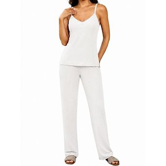 Ekouaer Women's Ribbed Cami Pajama Set Lace Trim V-Neck Tank Top and Pants 2 pc Sleepwear