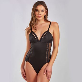 iCollection Satin & Eyelash Lace Teddy