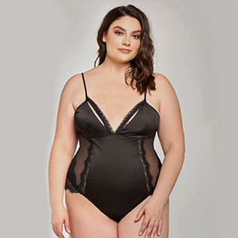 iCollection Satin & Eyelash Lace Teddy - Plus Size