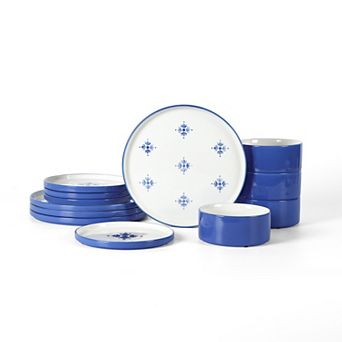 Stone Lain Cobalt Porcelain 12 pc Dinnerware Set