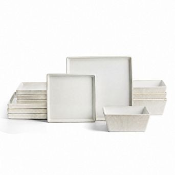 Stone Lain Grace Ribbed Stoneware 12 pc Dinnerware Set