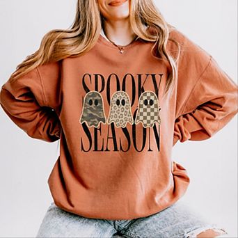 Spooky Season Patterned Ghosts PRINT - Women's Lightweight Garment Dyed Sweatshirt