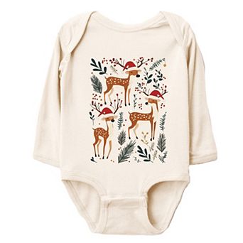 Christmas Deer and Foliage - Infant Long Sleeve Bodysuit
