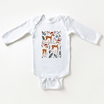 Christmas Deer and Foliage - Infant Long Sleeve Bodysuit
