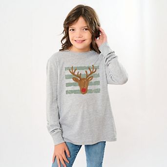Red Nose Deer Stripes - Youth Long Sleeve Graphic T-Shirt