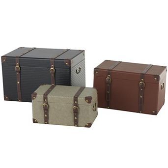 Stella & Eve 3 pc Vintage Studded Buckle Strap Woven Storage Trunk Set