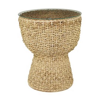 Stella & Eve Bohemian Woven Seagrass Accent Table with Glass Top