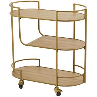 Stella & Eve Contemporary Gold Metal & Wood 3-Shelf Rolling Bar Cart with Handles