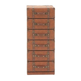 Stella & Eve Traditional Wood 6-Drawer Faux-Leather Room Chest with Buckle & Strap Details