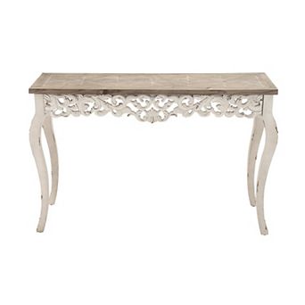 Stella & Eve Farmhouse Intricately Carved Wooden Console Table
