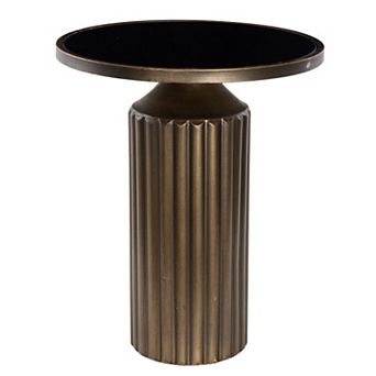 Stella & Eve Metal Ribbed Accent Table with Black Glass Top 16-Inch x 20-Inch