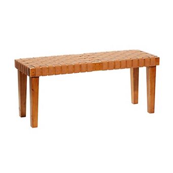 Stella & Eve Rustic Wooden Frame Woven Faux Leather Bench