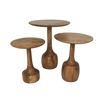 Stella & Eve 3 pc Bohemian Elevated Base Wooden Accent Table Set