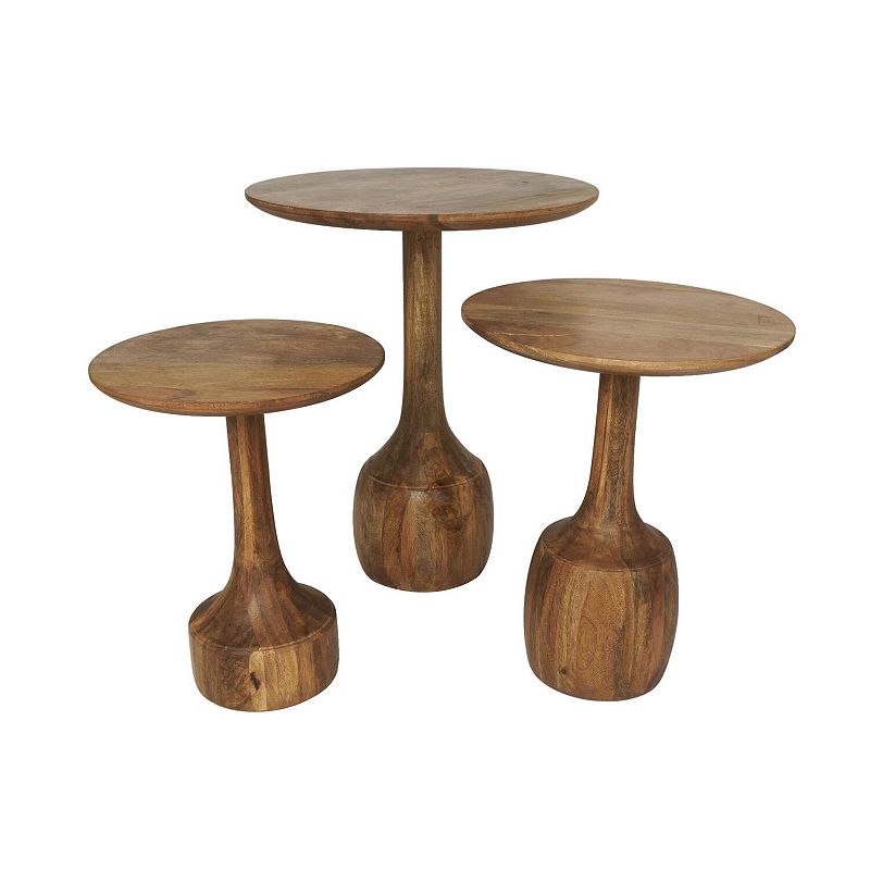 Stella & Eve 3-Piece Bohemian Elevated Base Wooden Accent Table Set, Brown