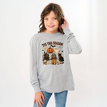 Tis The Season Haloween Collage - Youth Long Sleeve Graphic T-Shirt