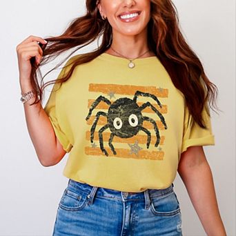 Spider Orange Stripes - Women's Garment Dyed Graphic T-Shirt